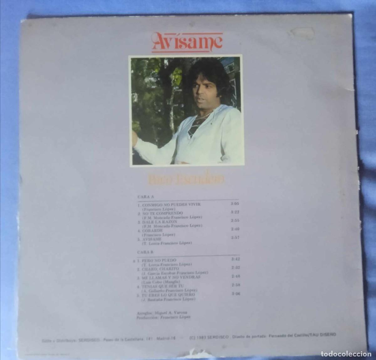 Discos de vinilo: PACO ESCUDERO - AVISAME - 1982 - Foto 2