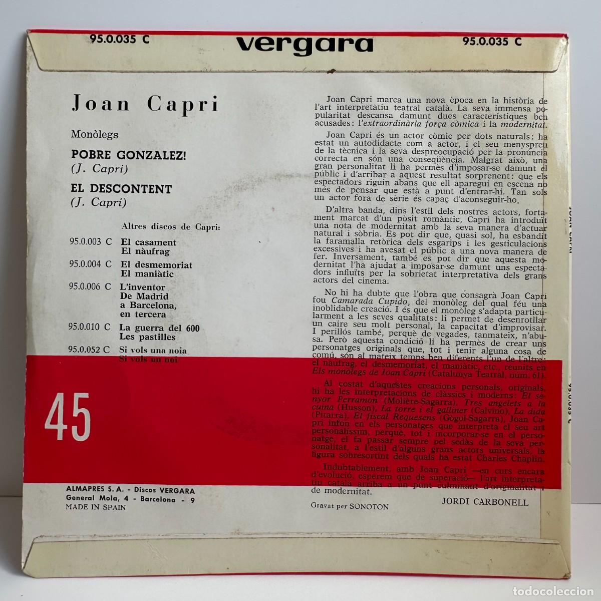 Discos de vinilo: Capri - El Descontent / Pobre Gonzalez! (7, Single) - Foto 2