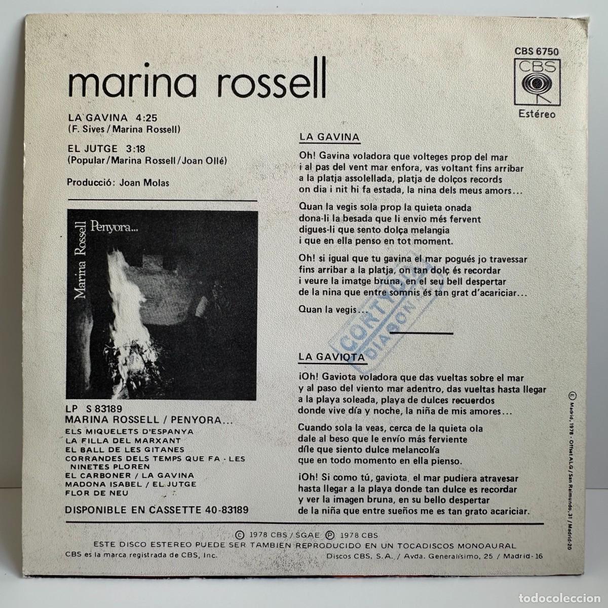 Discos de vinilo: Marina Rossell - La Gavina (7, Single) - Foto 2