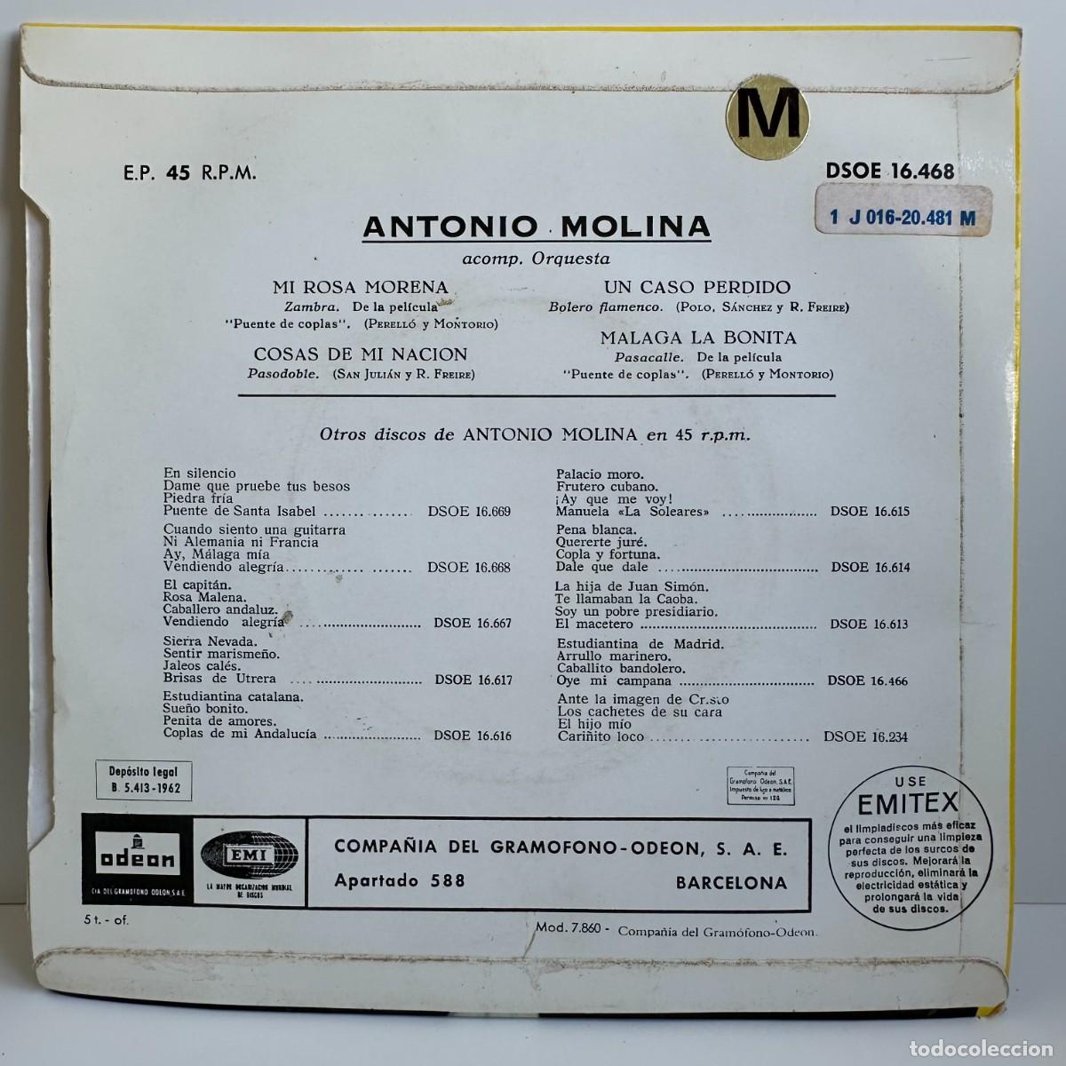 Discos de vinilo: Antonio Molina - Mi Rosa Morena (7, EP) - Foto 2