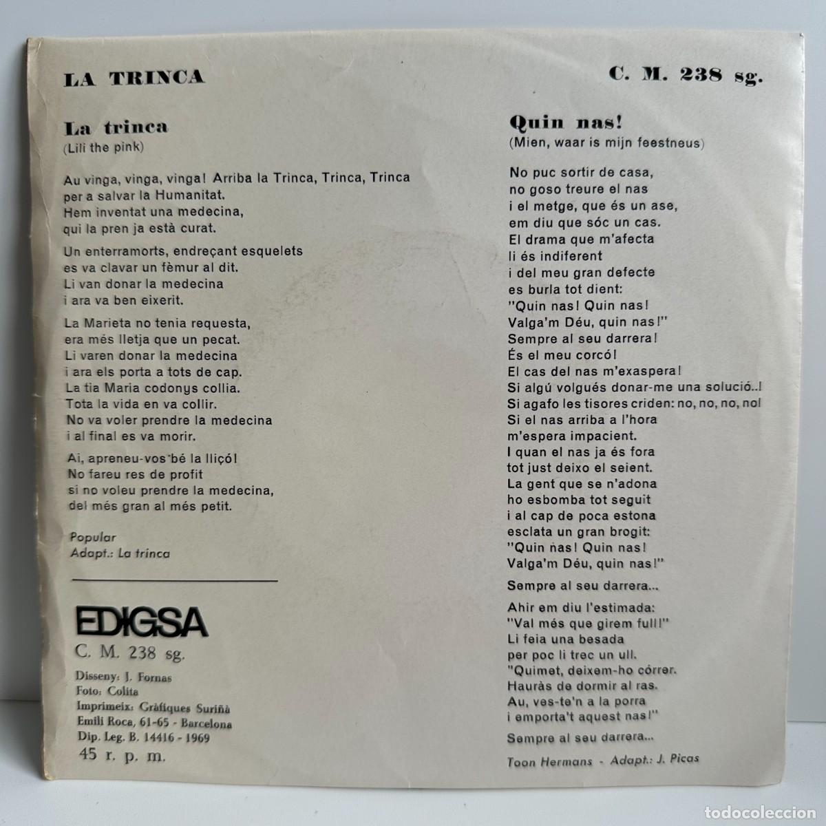 Discos de vinilo: La Trinca - La Trinca / Quin Nas! (7, Single) - Foto 2