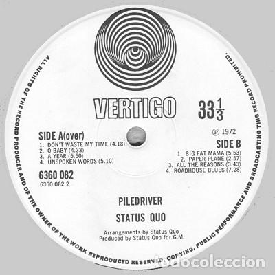 Discos de vinilo: vinilo Status Quo &lrm;&ndash; Piledriver UK 1972 - Foto 5