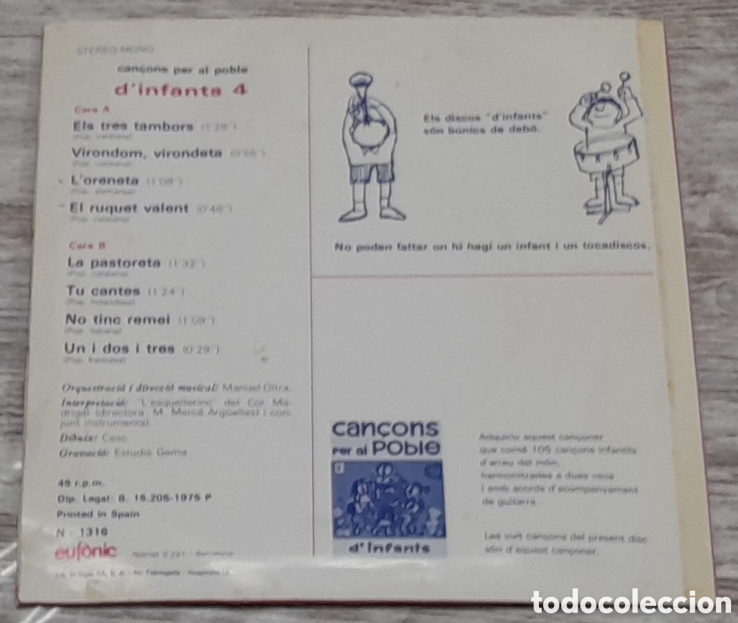 Discos de vinilo: DINFANTS 4 - CAN&Ccedil;ONS PER AL POBLE - EUF&Ograve;NIC - 1975 - Foto 2