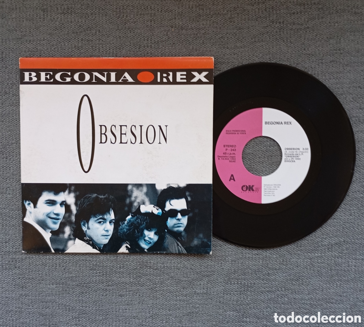 Discos de vinilo: Begonia Rex. Obsesi&oacute;n/ Obsesi&oacute;n. Single 7&rdquo;, a&ntilde;o 1992. - Foto 1