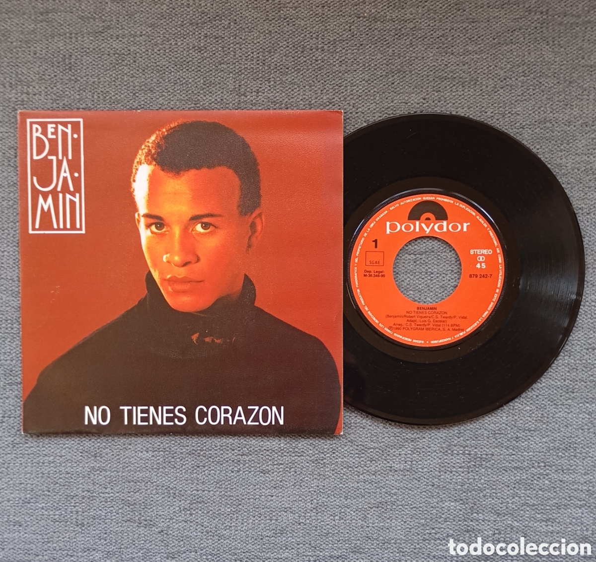 Discos de vinilo: Benjamin. No Tienes Coraz&oacute;n/ Up & Down. Single 7&rdquo;, a&ntilde;o 1990. - Foto 1