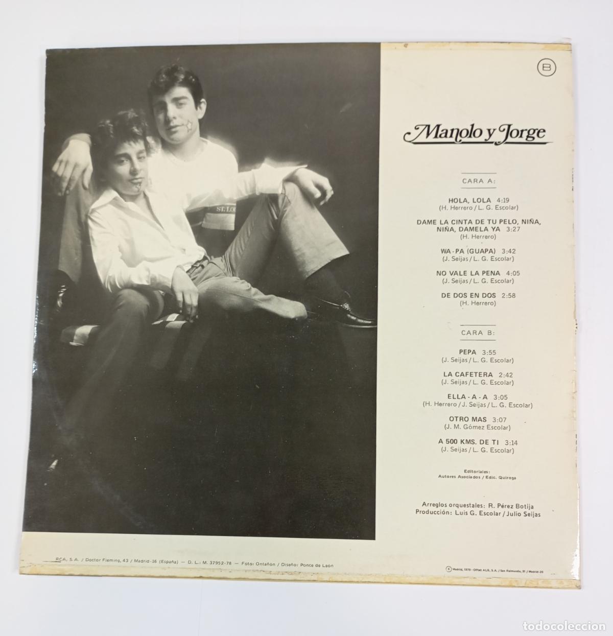 Discos de vinilo: MANOLO Y JORGE. LP. TDKLP13 - Foto 2