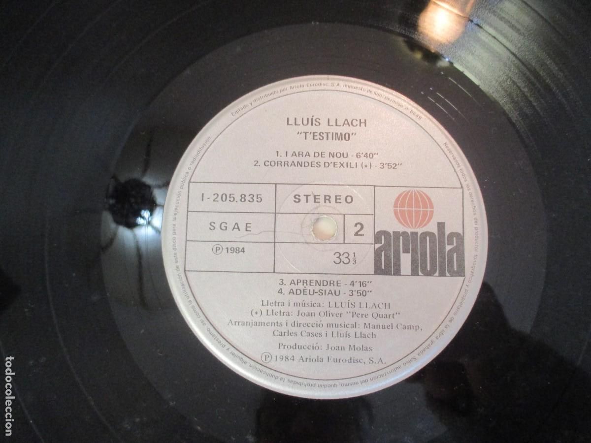 Discos de vinilo: LLUIS LLACH T&acute;estimo Z276 - Foto 3