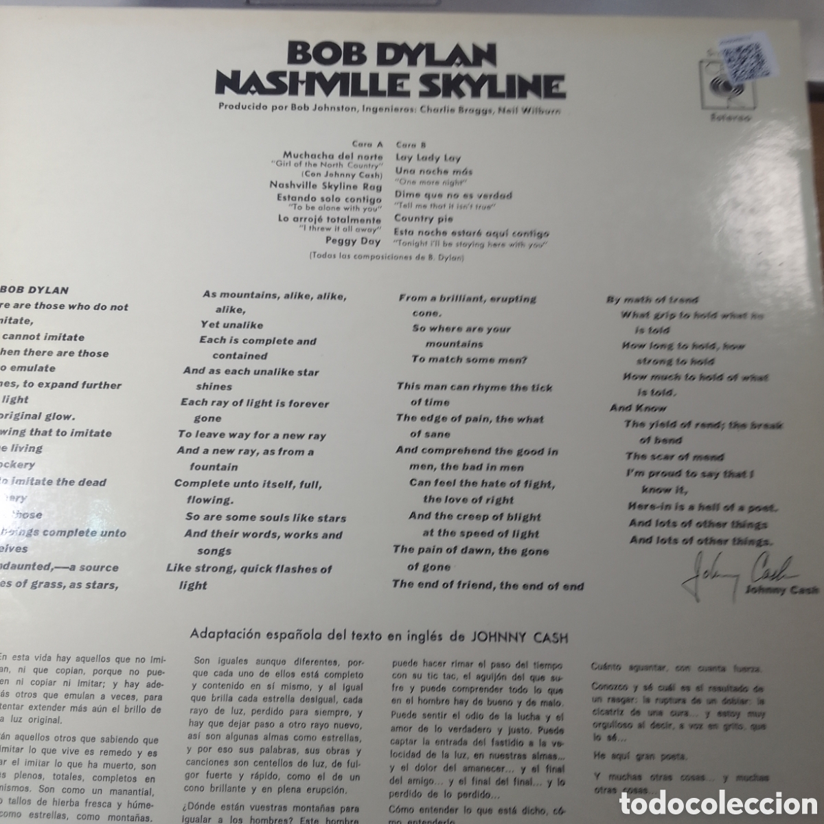 Discos de vinilo: BOB DYLAN NASHVILLE SKYLINE - Foto 2