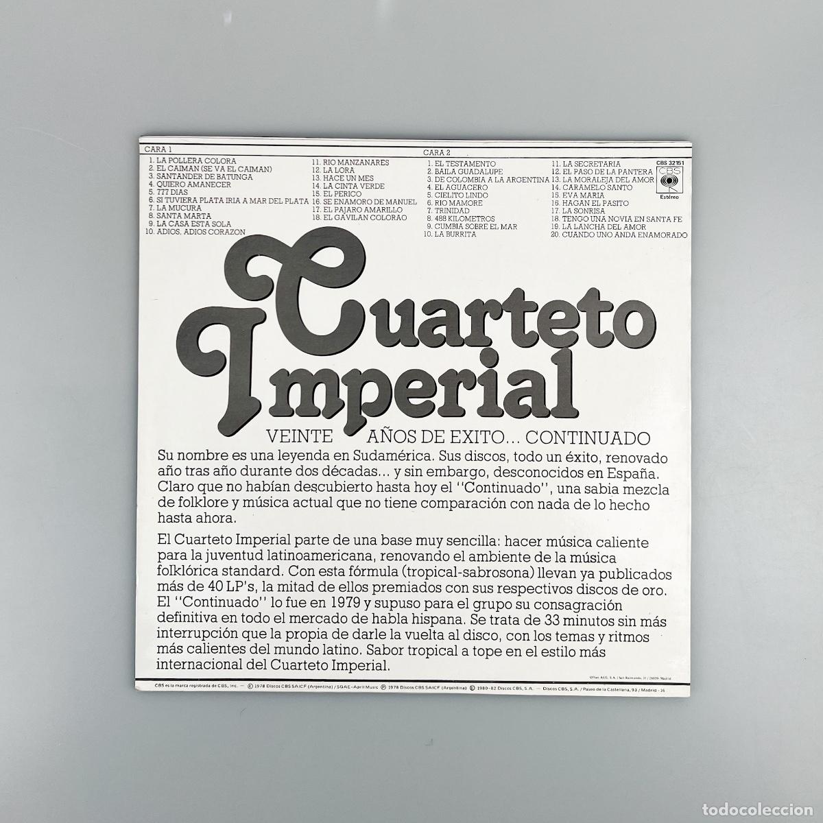 Discos de vinilo: LP. Cuarteto Imperial. El Continuado Del Cuarteto Imperial (VG+/VG) - Foto 2