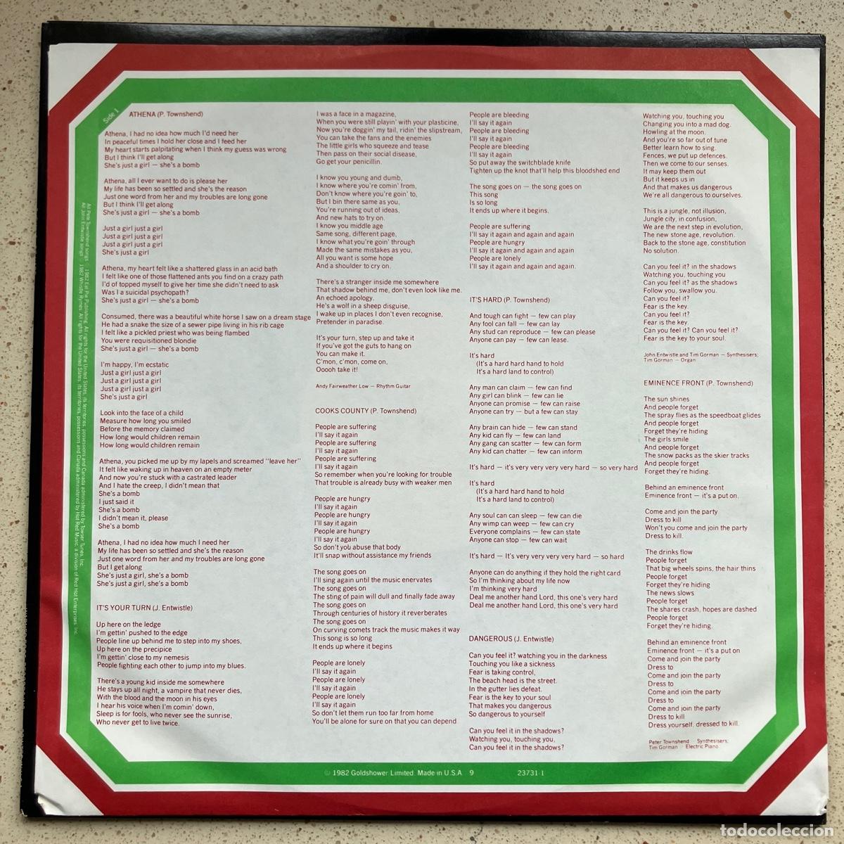 Discos de vinilo: The Who &lrm;&ndash; Its Hard, US 1982 Warner Bros* - Foto 3