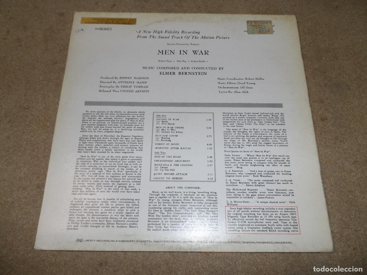 Discos de vinilo: ELMER BERNSTEIN - MEN IN WAR (SPAIN 1985) - Foto 2