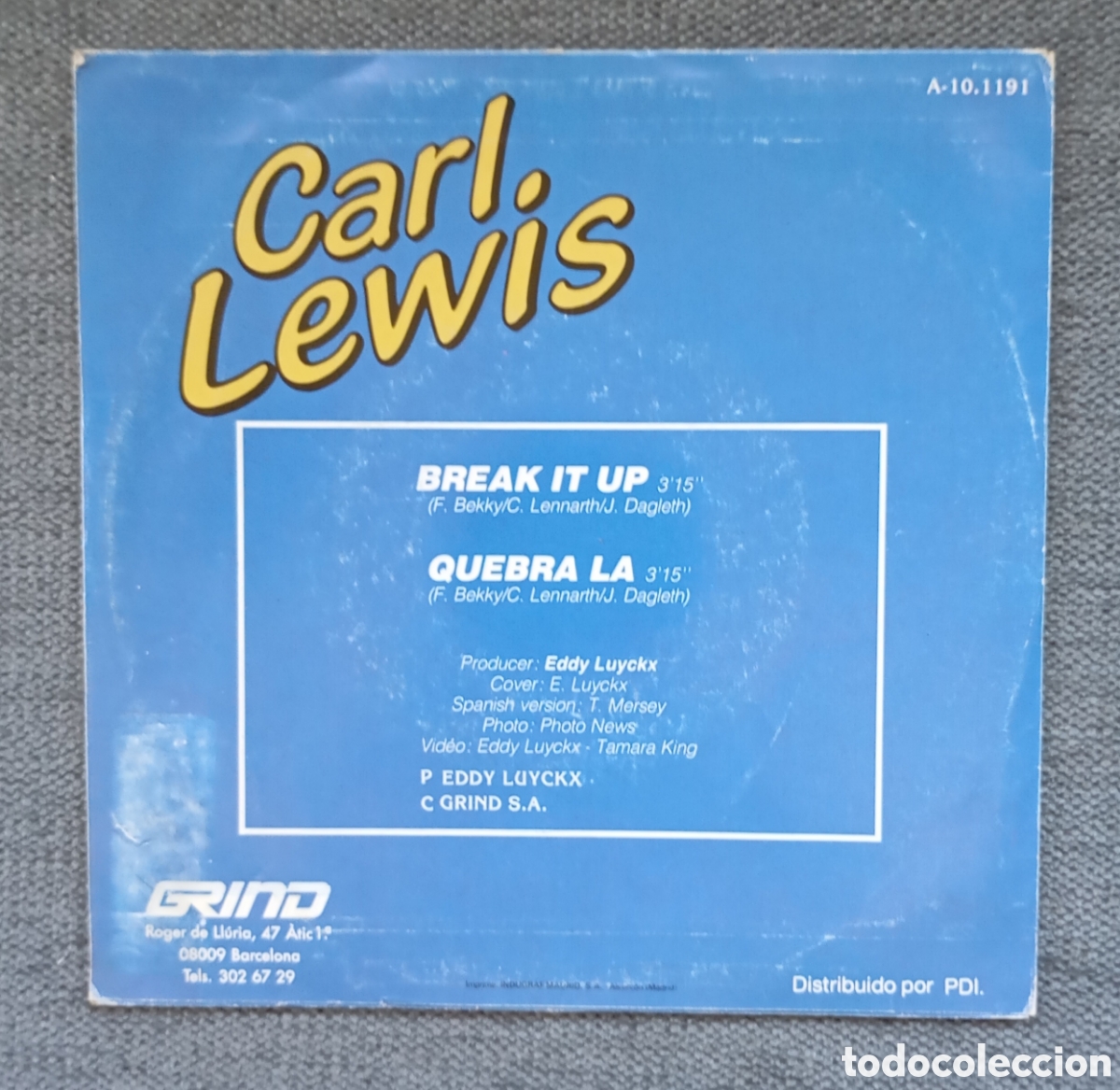 Discos de vinilo: Carl Lewis. Break It Up/ Quebra La. Single 7&rdquo;, a&ntilde;o 1987. - Foto 2