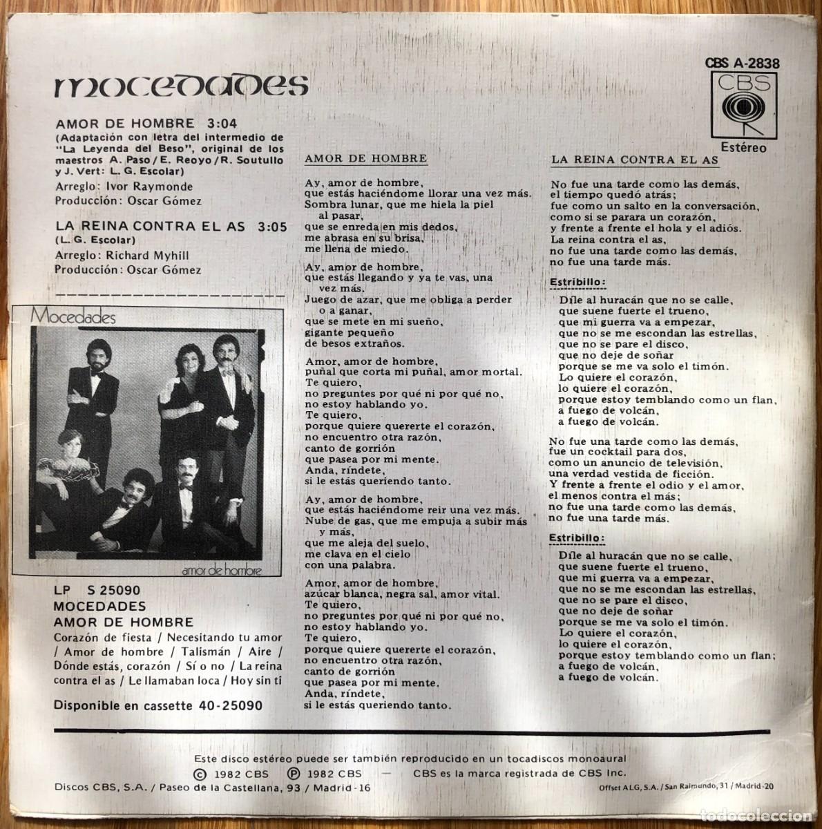 Discos de vinilo: Mocedades Amor De Hombre Single - Foto 2