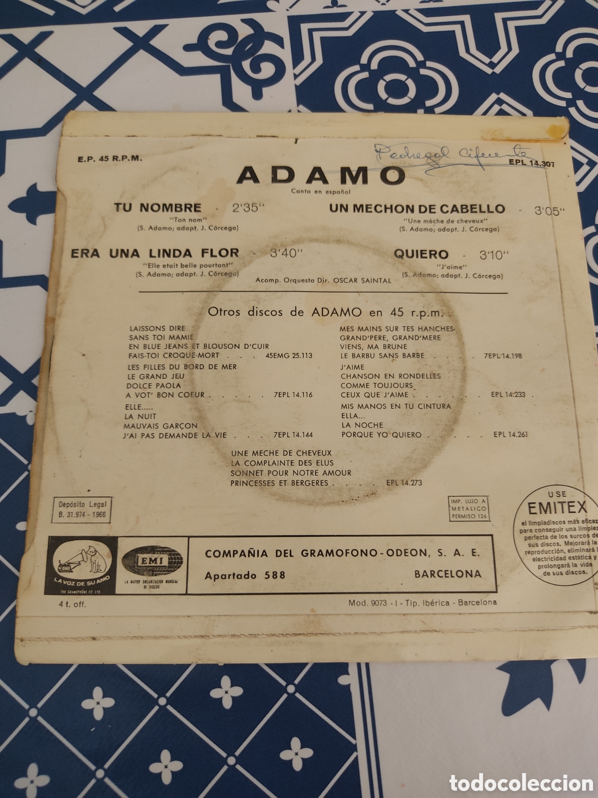 Discos de vinilo: ADAMO TU NOMBRE 1966 - Foto 2
