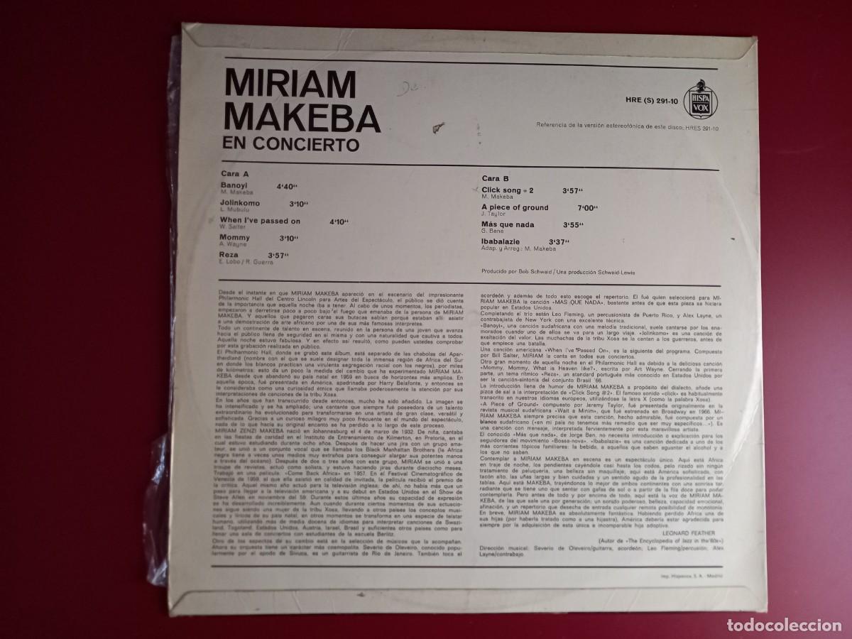 Discos de vinilo: MIRIAM MAKEBA en concierto - Foto 2