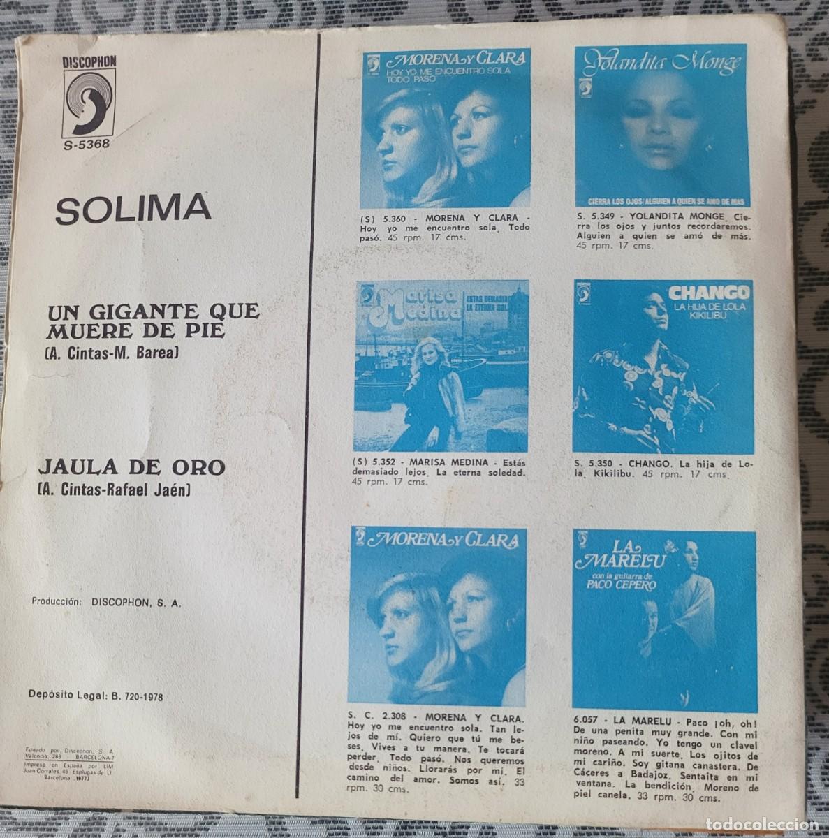 Discos de vinilo: Solima single sello Discophon editado en Espa&ntilde;a a&ntilde;o 1978... - Foto 2