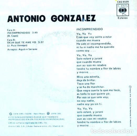 Discos de vinilo: Antonio Gonz&aacute;lez &ndash; Incomprendido - Foto 2