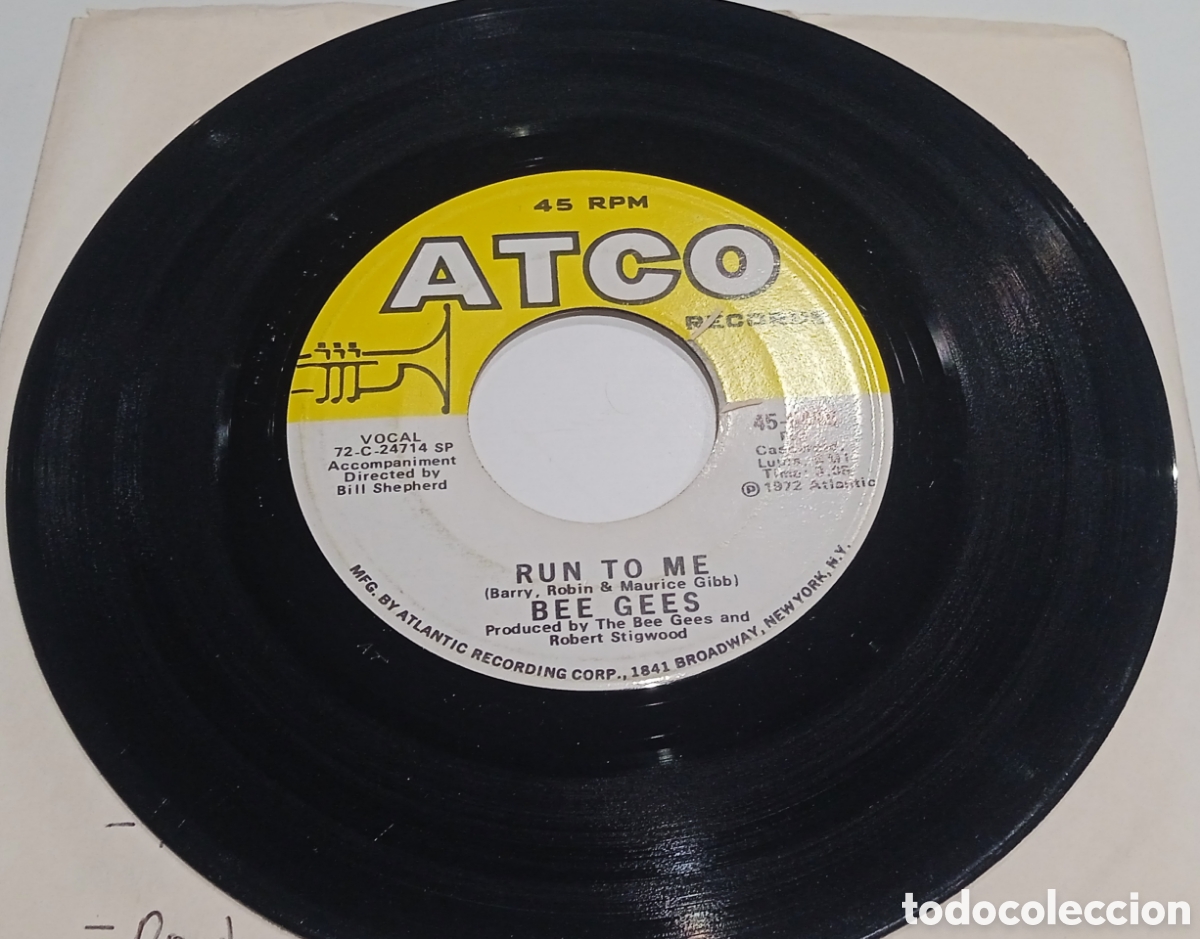 Discos de vinilo: BEE GEES - Run to me (1972) single - Foto 2