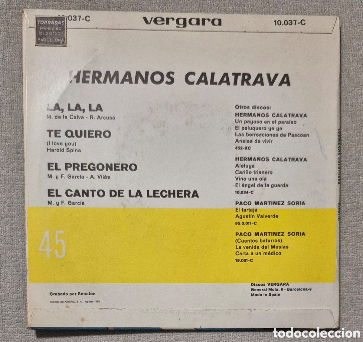 Discos de vinilo: EP - HERMANOS CALATRAVA - LA, LA, LA - 1968 - Foto 2