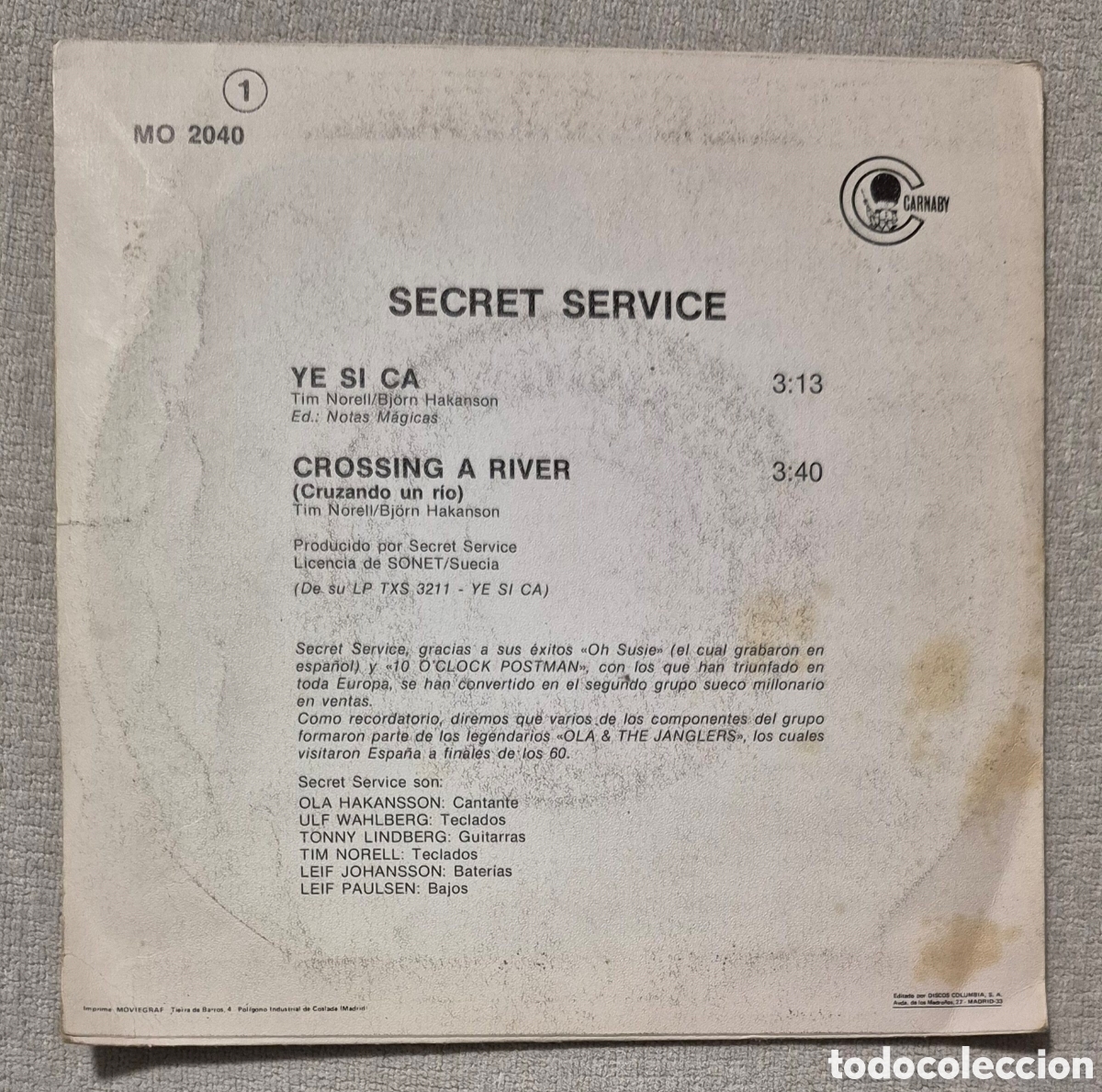 Discos de vinilo: SINGLE - SECRET SERVICE - YE SI CA - 1980 - Foto 2