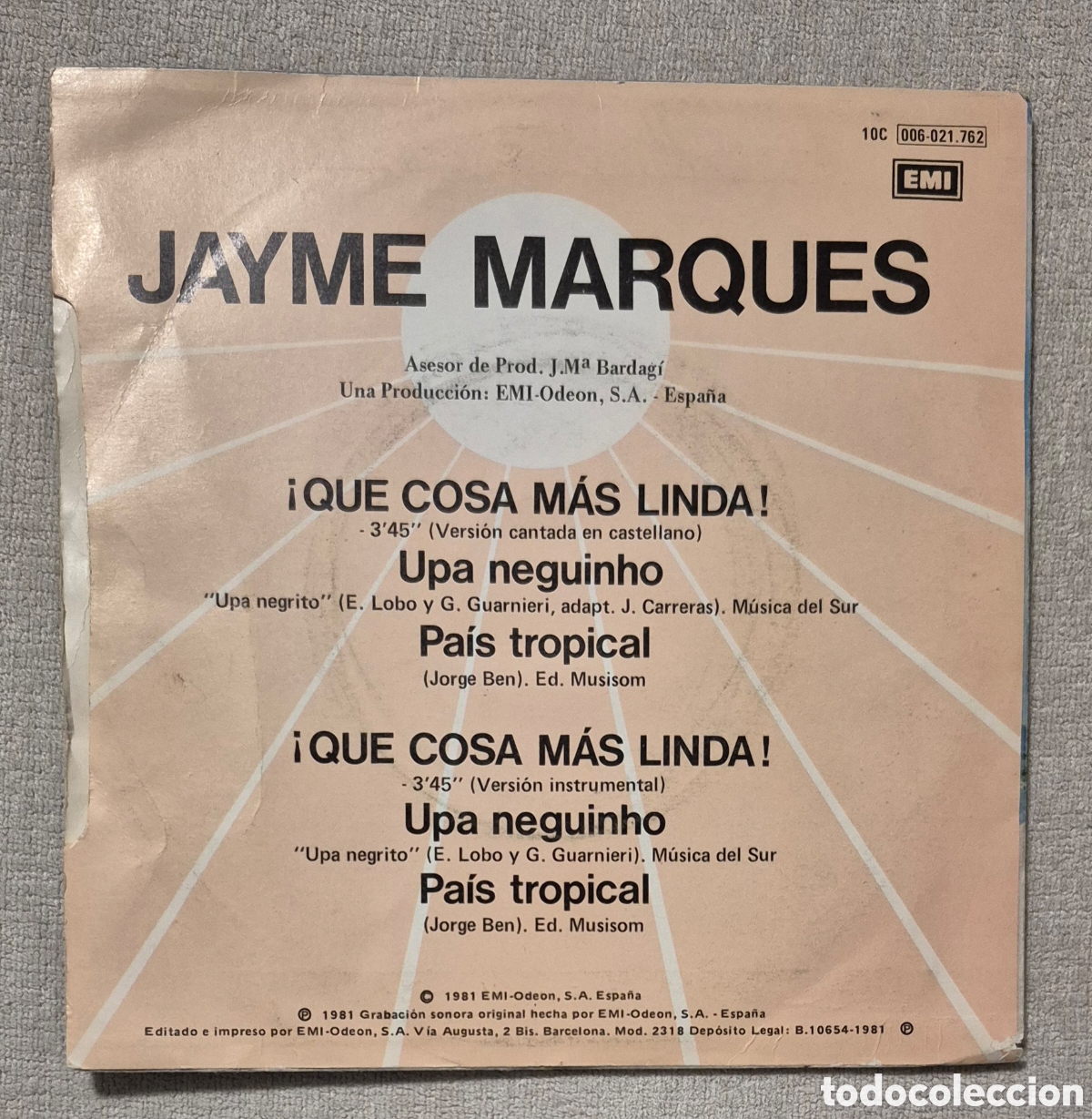Discos de vinilo: SINGLE - JAYME MARQUES - &iexcl;QUE COSA MAS LINDA! - 1981 - Foto 2