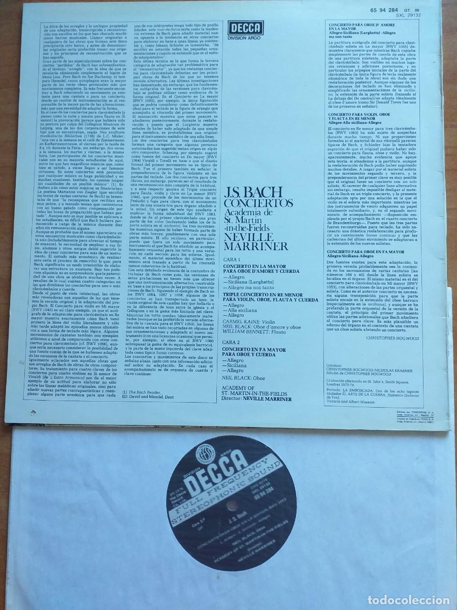 Discos de vinilo: CONCIERTOS J.S. BACH - Foto 2