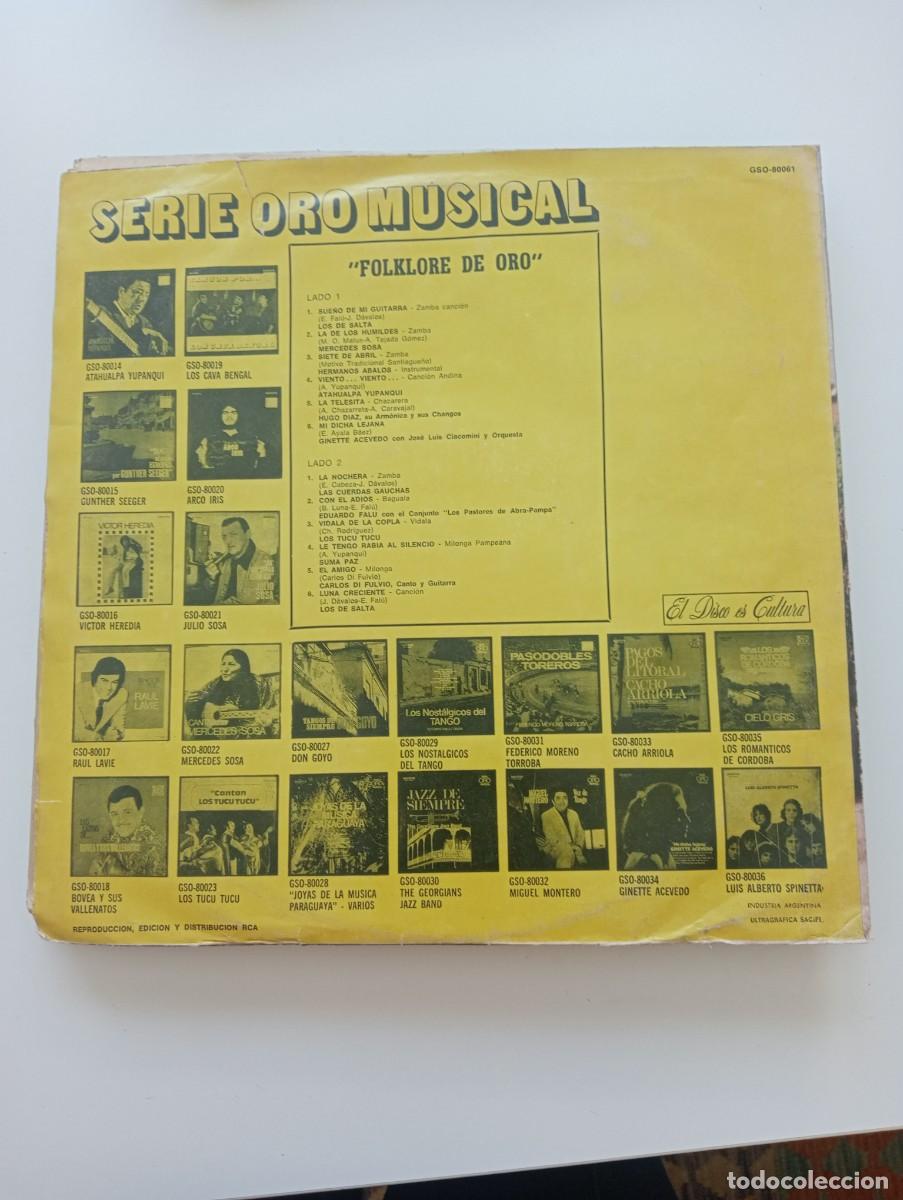 Discos de vinilo: Various - Folklore de Oro (LP, Album) 1972 RARO - Foto 2