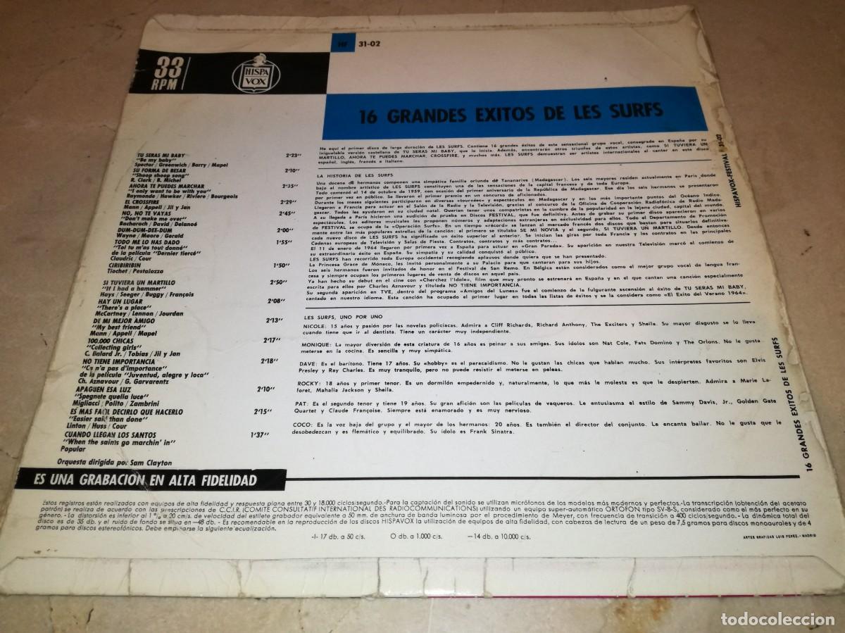 Discos de vinilo: LES SURFS-16 GRANDES EXITOS-ORIGINAL ESPA&Ntilde;OL 1964 - Foto 5