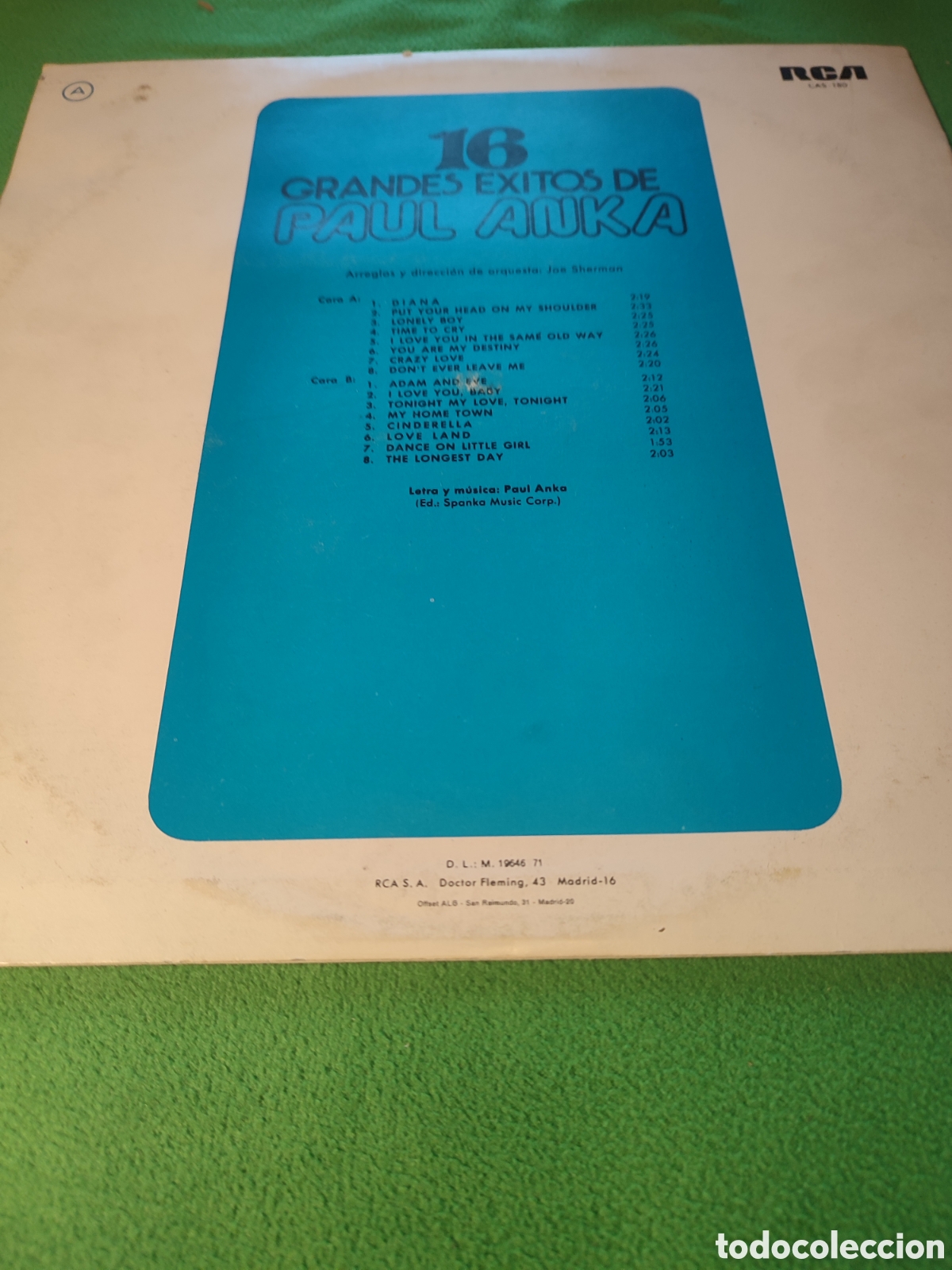Discos de vinilo: Paul Anka - 16 grandes &eacute;xitos de.. - Foto 2