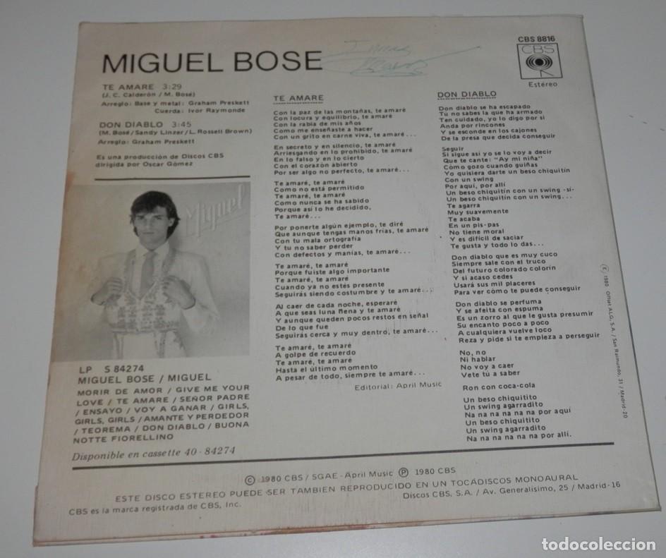 Discos de vinilo: DISCO SINGLE DE VINILO DE MIGUEL BOS&Eacute; - Foto 1
