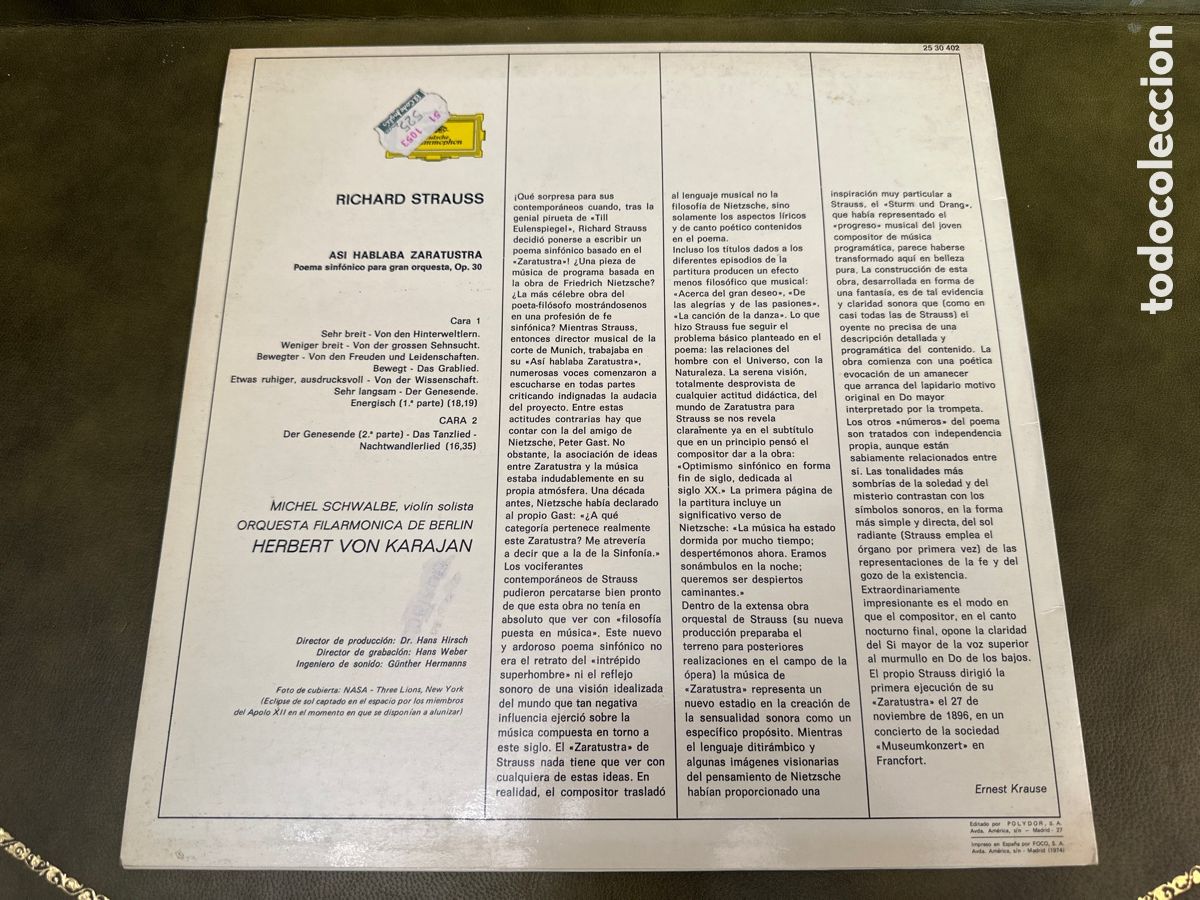 Discos de vinilo: RICHARD STRAUSS - ALSO SPRACH ZARATHUSTRA DIR H. VON KARAJAN - Foto 2