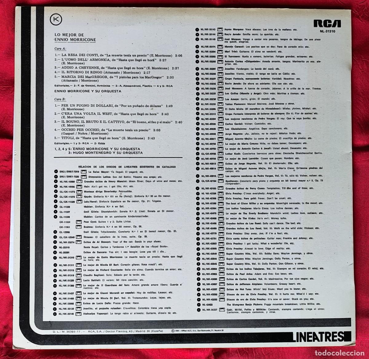 Discos de vinilo: LO MEJOR DE ENNIO MORRICONE. - Foto 2