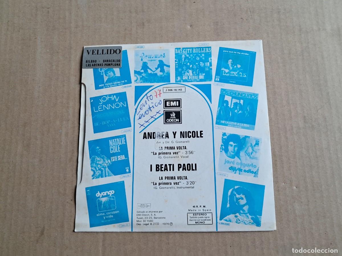 Discos de vinilo: ANDREA E NICOLE - LA PRIMA VOLTA SINGLE 1976 EDICION ESPA&Ntilde;OLA - Foto 3
