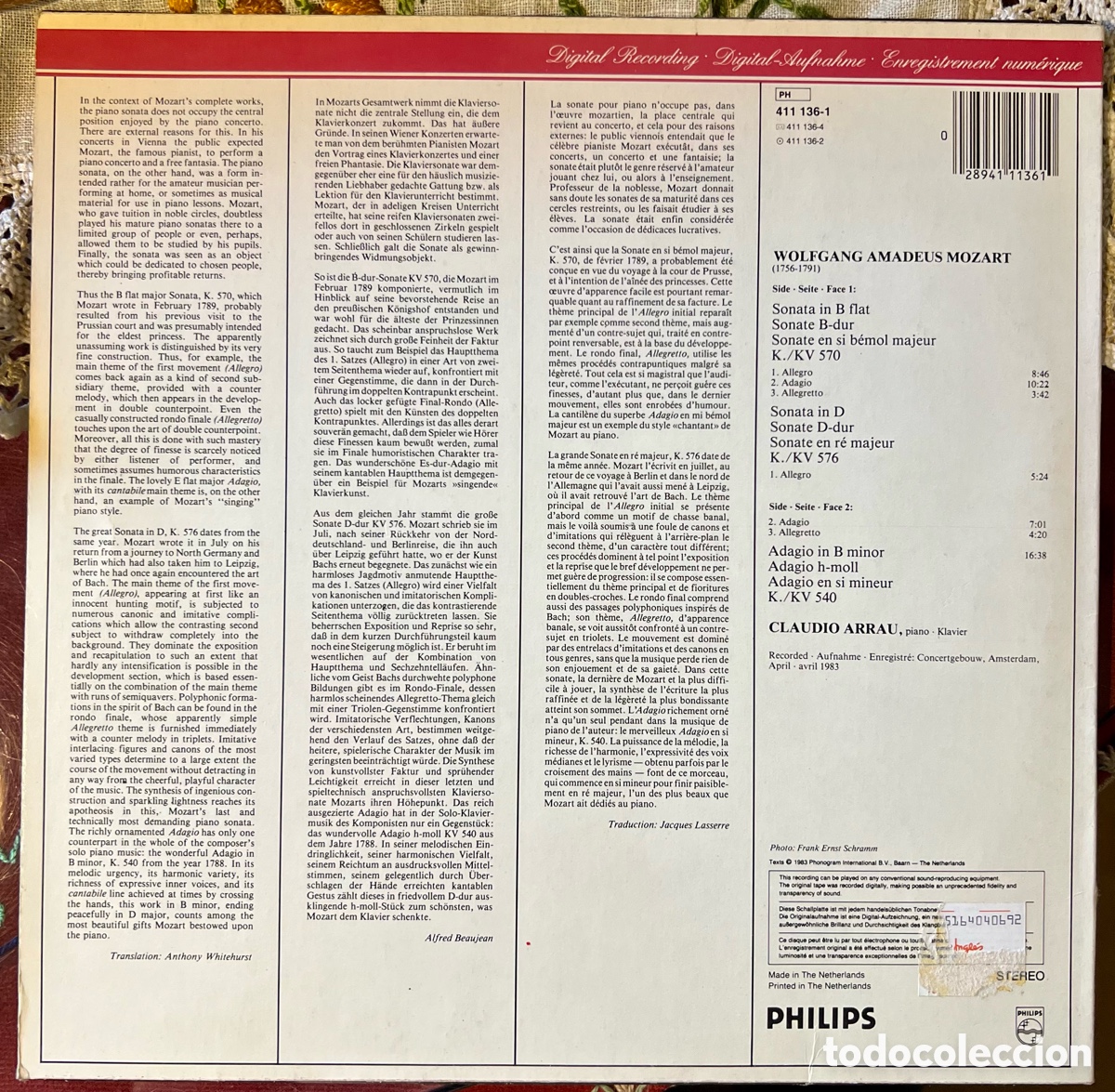 Discos de vinilo: Claudio Arrau, Mozart Sonatas. - Foto 2