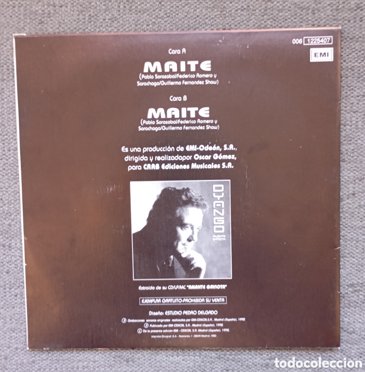 Discos de vinilo: Dyango. Maite/ Maite. Single 7&rdquo;, a&ntilde;o 1992. - Foto 2
