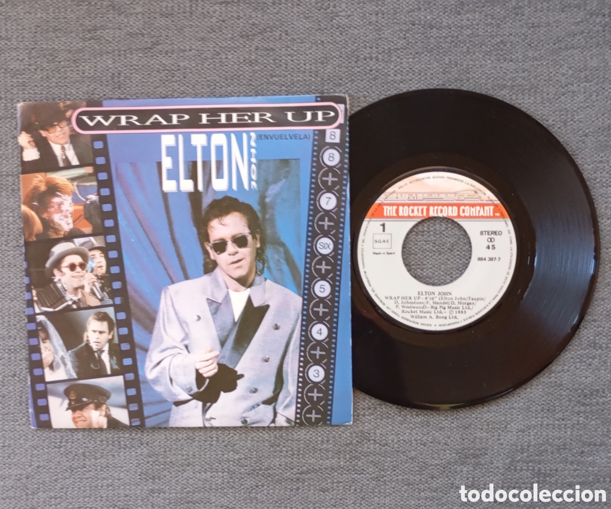 Discos de vinilo: Elton John. Wrap Her Up/ Restless. Single 7&rdquo;, a&ntilde;o 1985. - Foto 1