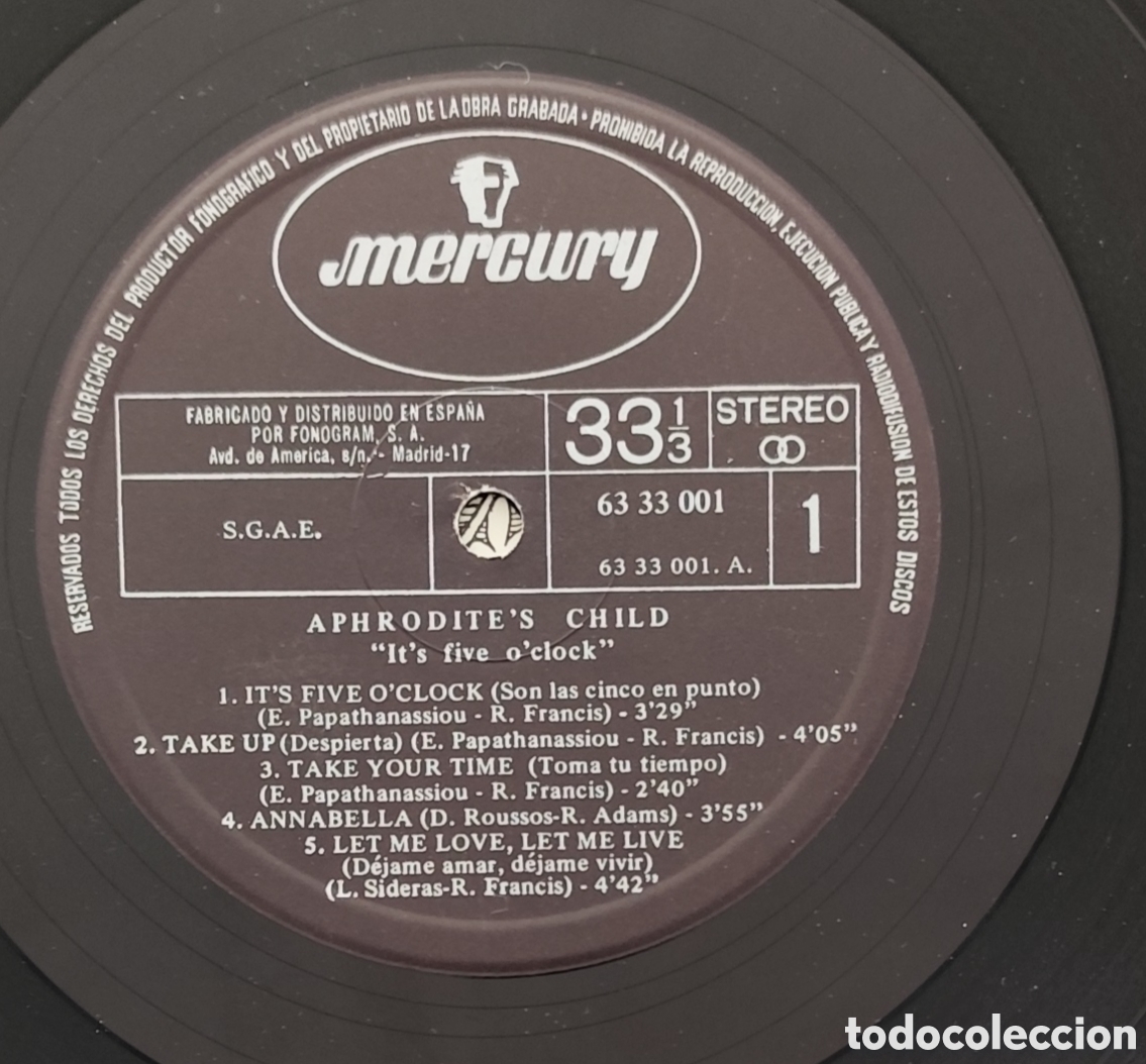 Discos de vinilo: APHRODITES CHILD - ITS FIVE OCLOCK - Foto 2