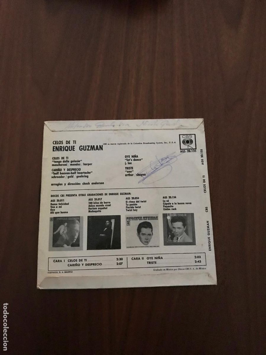 Discos de vinilo: SINGLE ENRIQUE GUZM&Aacute;N , CELOS DE TI , CBS - Foto 2