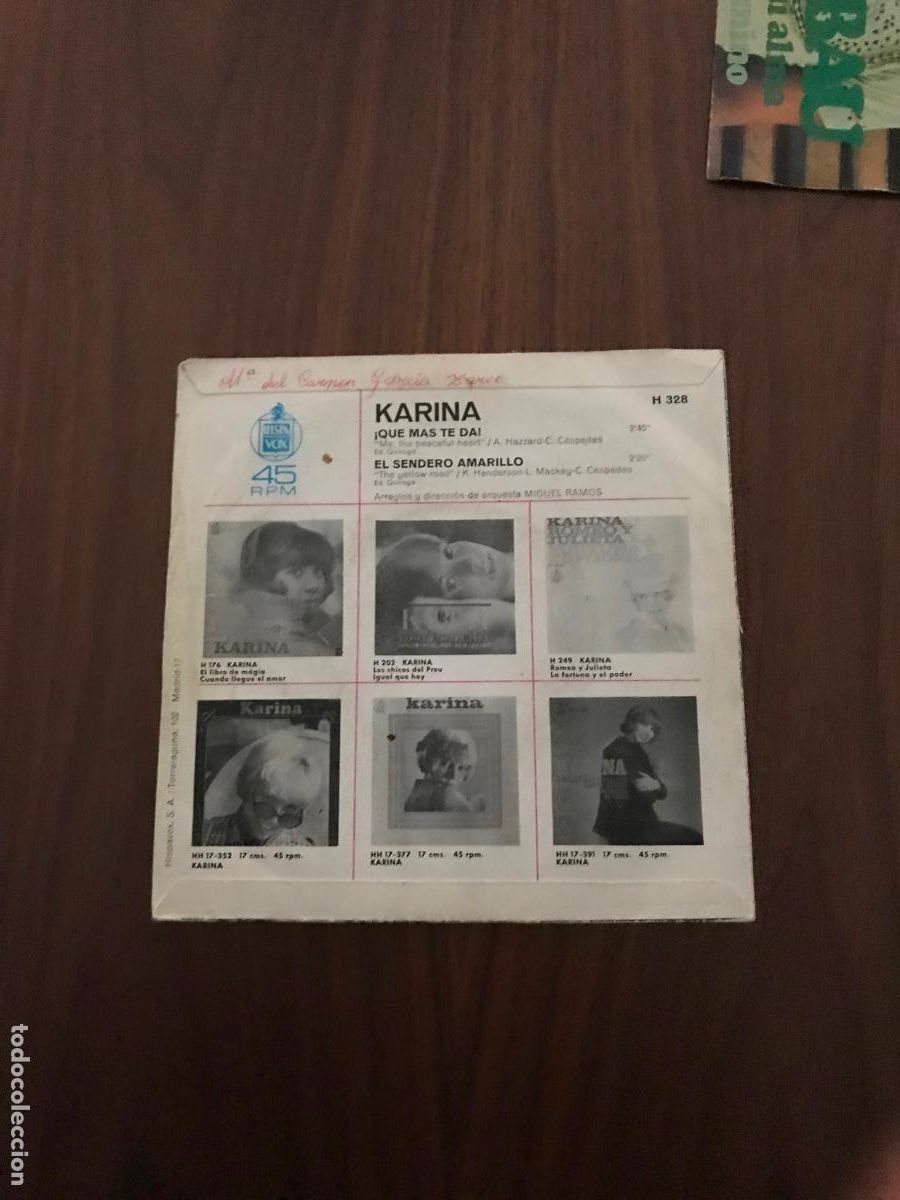 Discos de vinilo: SINGLE KARINA , QUE M&Aacute;S TE DA , HISPAVOX - Foto 2
