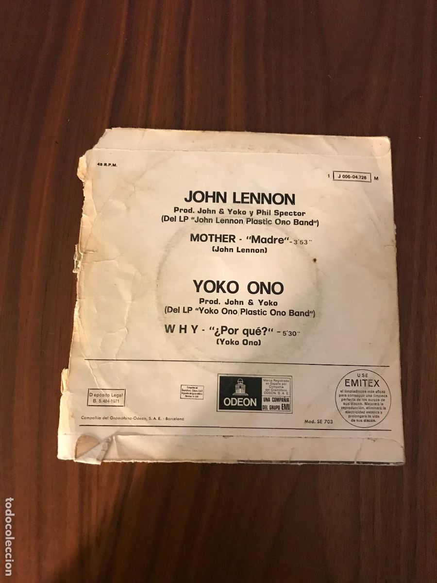 Discos de vinilo: SINGLE JOHN LENNON Y YOKO ONO , MOTHER , WHY ,ODEON - Foto 2
