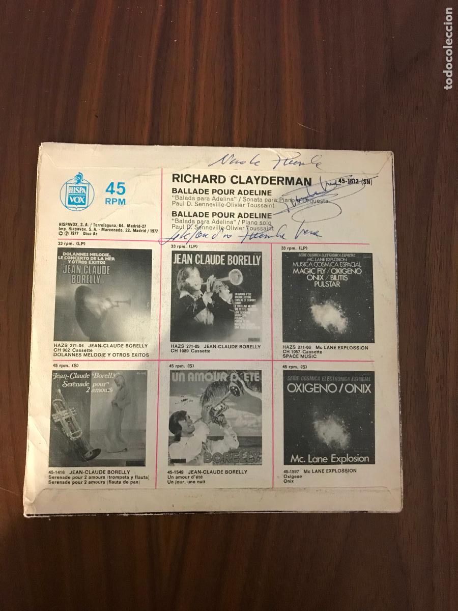 Discos de vinilo: SINGLE RICHARD CLAYDERMAN , BALLADE POUR ADELINE , HISPAVOX - Foto 2