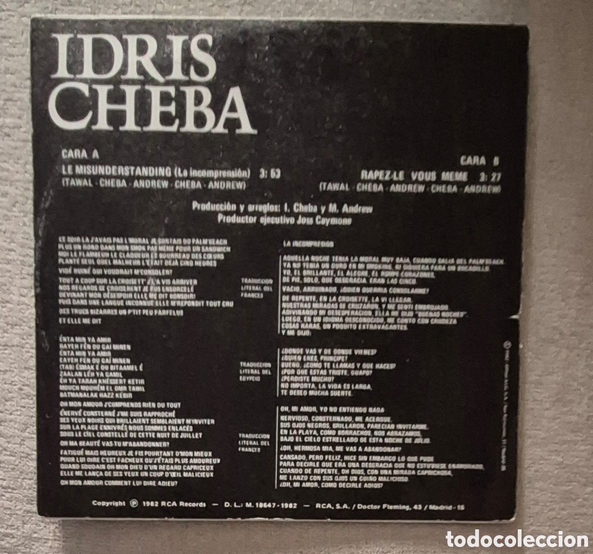 Discos de vinilo: SINGLE - IDRIS CHEBA - LE MISUNDERSTANDING - 1982 - Foto 2