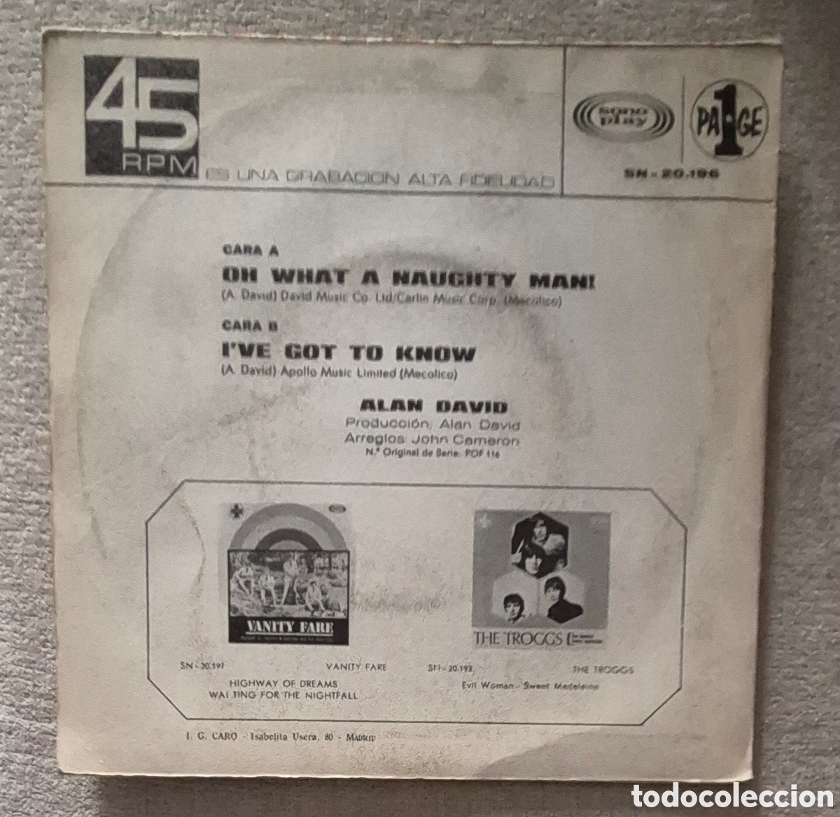 Discos de vinilo: SINGLE - ALAN DAVID - OH WHAT A NAUGHTY MAN - 1969 - Foto 2