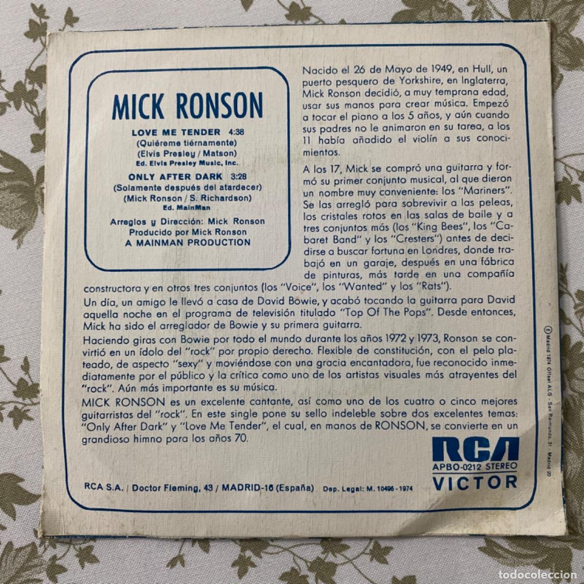 Discos de vinilo: MICK RONSON LOVE ME TENDER - Foto 2
