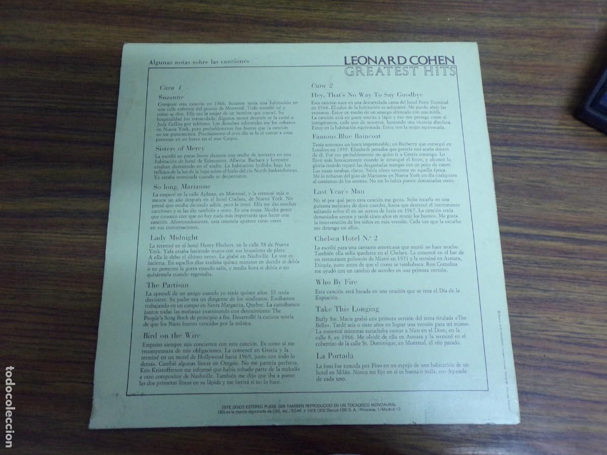 Discos de vinilo: ESTAMOS LIQUIDANDO. Leonard Cohen - Greatest Hits - Foto 4