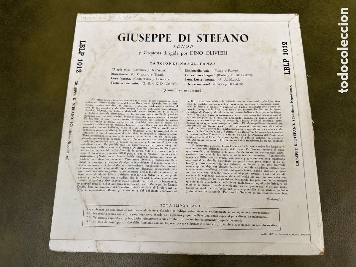 Discos de vinilo: 10&acute;. CACIONES NAPOLITANAS. GIUSEPPE DI STEFANO - Foto 2