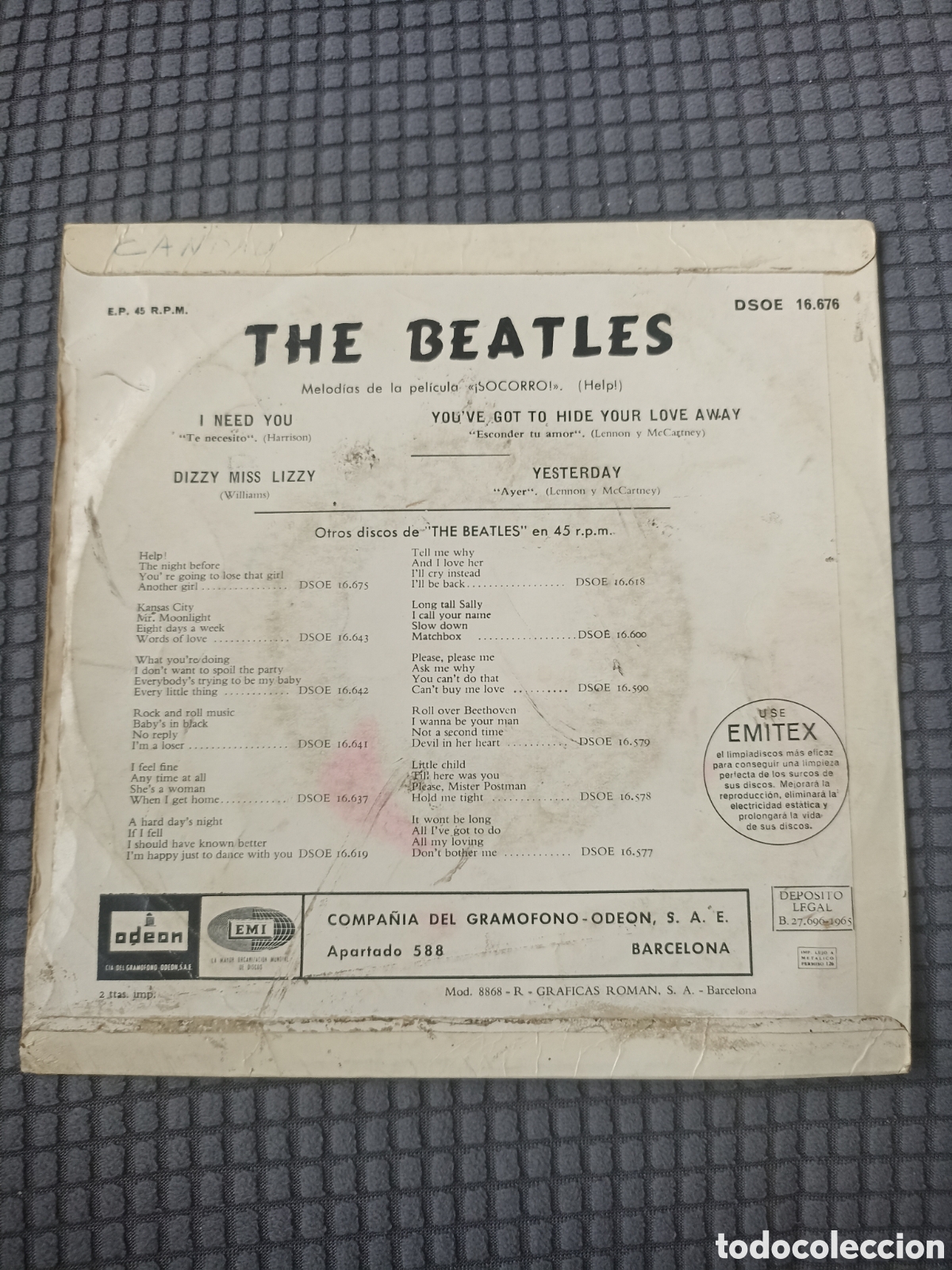 Discos de vinilo: Help! The Beatles, Odeon, 1965, Spain. - Foto 2