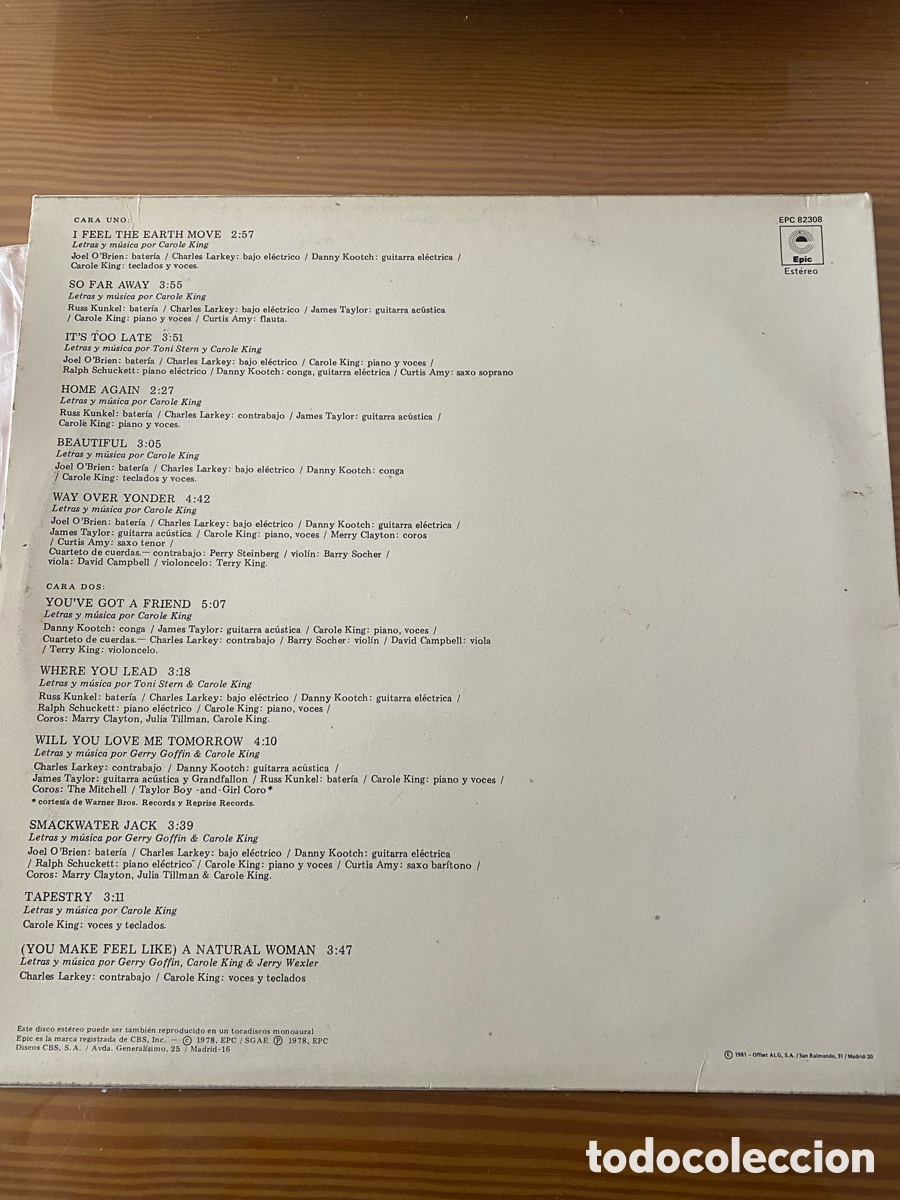 Discos de vinilo: Disco de Vinilo Lp Carole King &ldquo;Tapestry&rdquo; - Foto 2