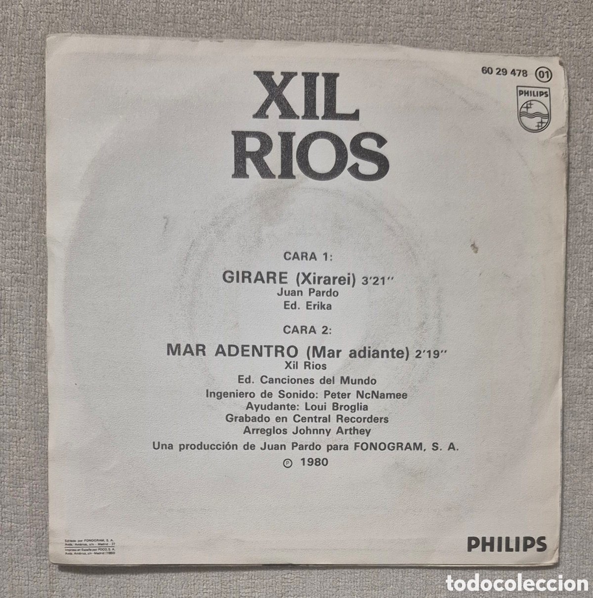 Discos de vinilo: SINGLE - XIL RIOS - GIRARE - 1980 - Foto 2