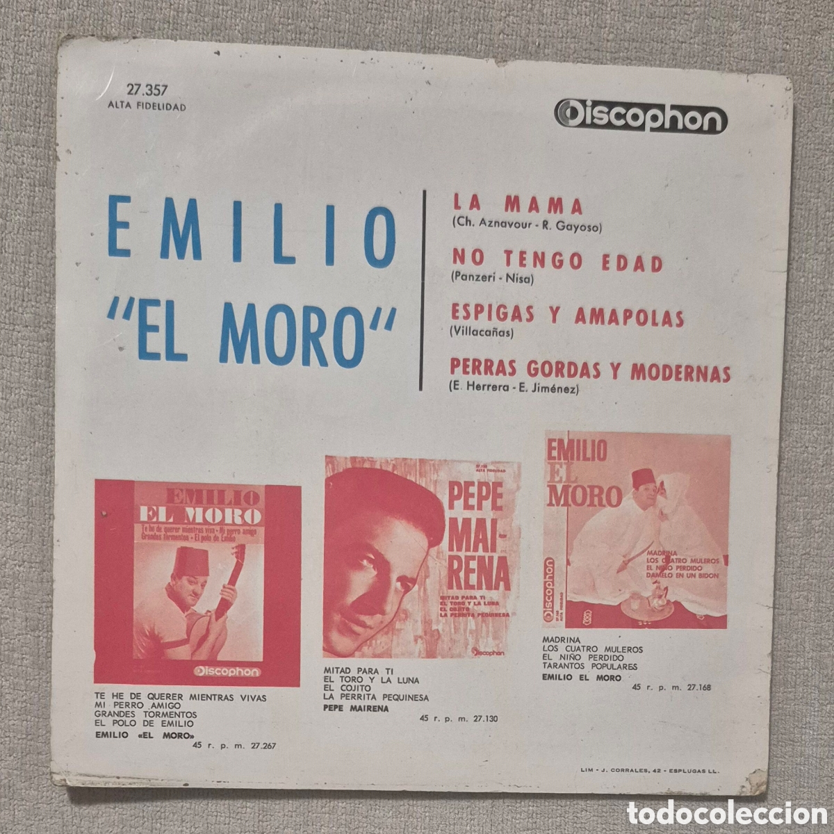 Discos de vinilo: EP - EMILIO &rdquo;EL MORO&rdquo; - LA MAM&Aacute; - 1964 - Foto 2
